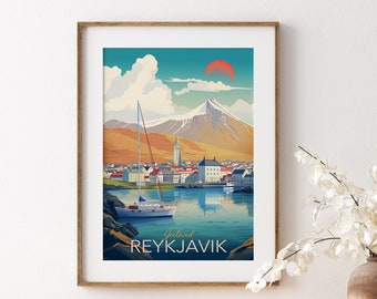 IJsland print met Reykjavik, Nordic Wall Art, Travel Poster City Print, Travel Wall Decor