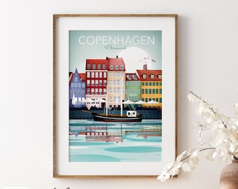 Copenhagen Travel Poster, Nordic Scandinavian Art Print
