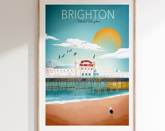 Brighton Beach Print | Brighton Palace Pier | UK Travel Poster | Wall Art Prints
