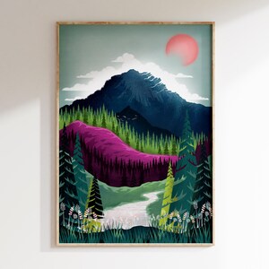 Affiche du parc national du mont Rainier, nord-ouest du Pacifique, art de l'État de Washington, impression du parc national, art mural du salon, style Mid-Century