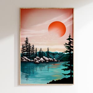 Póster del lago Tahoe, arte mural de California, póster de viaje, parque estatal, decoración del Muro de las Lamentaciones, impresiones artísticas para pared