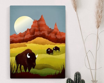 Badlands National Park Canvas Art: South Dakota Bison Landscape