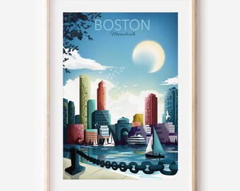 Boston Print | Boston Skyline | City Skyline Art | Massachusetts