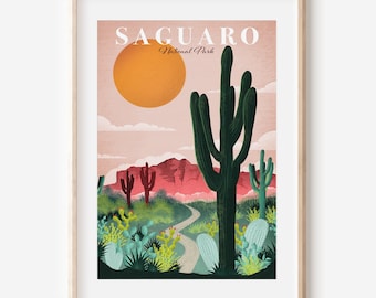 Saguaro-Poster | Nationalpark-Poster | Arizona Wandkunst | Saguaro-Kaktus | Saguaro-Nationalpark | Arizona-Wüstenkakteenbild