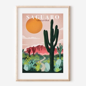 Saguaro Poster | National Park Poster | Arizona Wall Art | Saguaro Cactus | Saguaro National Park | Arizona Desert Cacti Picture