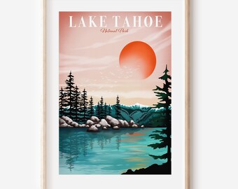 Lake Tahoe Poster | California Wall Art | Nursery Travel Art | State Park | Home Decor Wall Art