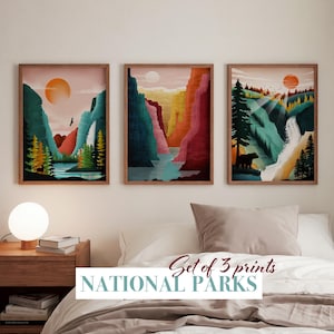 Affiche du parc national, lot de 3 impressions, oeuvre d'art murale tendance, affiches de voyage, Yosemite - Grand Canyon - Yellowstone Et bien d'autres !