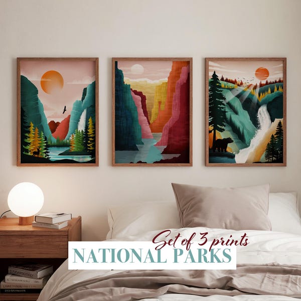 National Park Prints Set: Yosemite, Grand Canyon, Yellowstone Art Prints, National Park Gift, Travel Poster Art