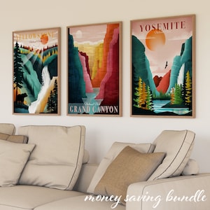 National Park Poster, Set of 3 Prints, Statement Wall Art, Travel Posters, Yosemite - Grand Canyon - Yellowstone Plus many more!