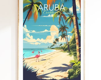 Affiche Aruba, impression de voyage tropical, art mural des Caraïbes, affiche de voyage, décoration murale de voyage, impressions d'art mural