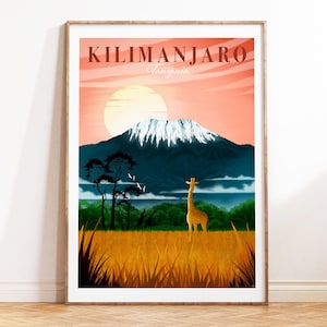 Kilimanjaro print Africa Wall Decor National Park Giraffe Poster Tanzania Wall Art image 1