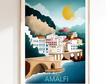 Italy Wall Art, Amalfi Print, Travel Poster, Amalfi Coast, Wedding Souvenir Anniversary Gift