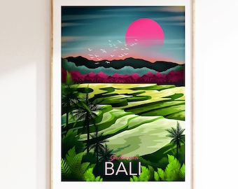 Bali Poster | Tropical Print | Rice fields print | Jungle Print | Indonesian Art Print | Travel Poster