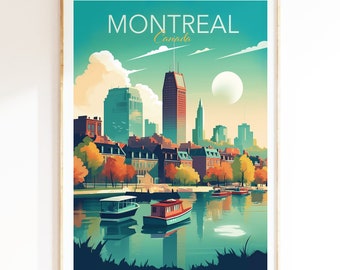 Montreal Poster, Travel Poster featuring Montreal Skyline, Canada Travel Art, Living Room Wall Art, Travel Gift, Souvenir