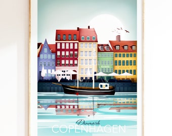 Copenhagen Print, Travel Poster, Nordic Wall Art, Scandinavian Art, Denmark Wall Art, Wall Art Prints