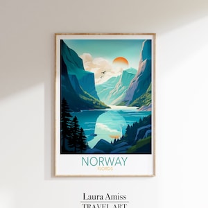 Norwegian Fjord Travel Poster Norway Poster Adventure Print for Living Room or Office Gift for Travelers image 1
