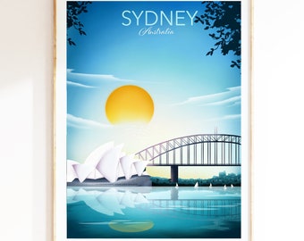 Sydney Print, Australia Poster, Sydney Skyline, Sydney Opera House, Travel Poster, Living Room Wall Decor CODE: SYDNEY BLUE