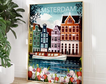Amsterdam Print, Amsterdam Wall Art, The Netherlands, Travel Poster, Travel Gift, Amsterdam Canal Print, Dutch Wall Art, The Netherlands