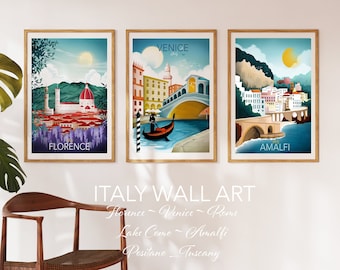 Italy Wall Art, Travel Poster, Set of 3 Prints, Italian Prints, Italy Poster, Rome, Positano, Tuscany, Florence,