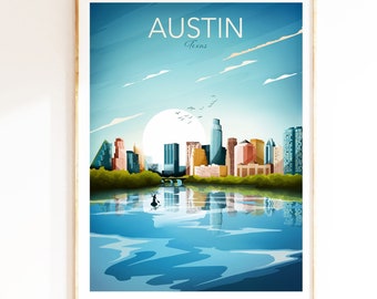 Texas Wall Art, Austin Travel Print, Travel Poster, City Print, Wall Art Prints, Living Room Wall Art