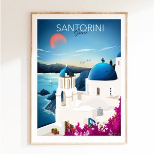 Wydruk z podróży Santorini, plakat z Grecji, grecka pamiątka, dekoracja ścienna do domu, prezent zaręczynowy, sztuka ścienna do salonu