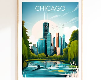 Chicago Illinois Travel Print, Chicago Skyline, Art Print, Travel Print, Travel Poster, Wall Art