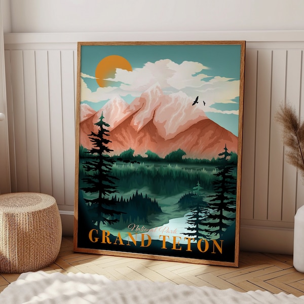 Grand Teton Poster, Grand Teton Print, Mountain Landscape Wall Art, Grand Tetons Poster Print, Office Wall Art, National Park Print