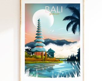 Bali Temple Poster, Travel Poster, Wall Art Prints, Tropical Print, South East Asia, Indonesian Art Print, Travel Gift