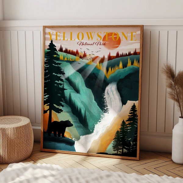 Yellowstone Park Poster - National Park Wall Art for Living Room or Office - Wyoming Souvenir - Fathers Day Gift