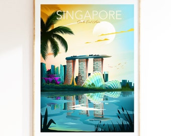 Singapore Print Poster, Asia Wall Art, Singapore Painting, Travel Poster, Gift, Wall Decor