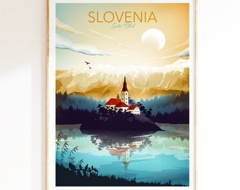 Slovenia Travel Art, Lake Bled Print, Europe Travel Poster, Wall Art Prints, Gift
