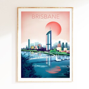 Stampa di Brisbane / Poster di Brisbane / Poster di viaggio del Queensland / Poster dell&#39;Australia / Stampa di viaggio in Australia / Decorazione murale dello skyline della città dell&#39;Australia