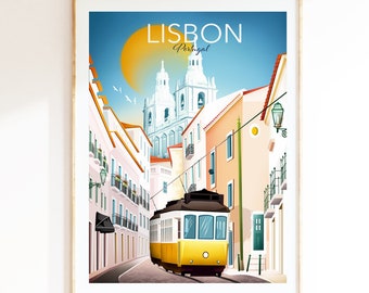 Lisbon Poster, Portugal Travel Print, Modern Travel Poster, Living Room Wall Art