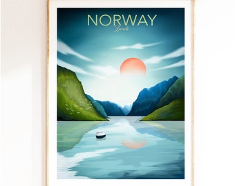 Norway Poster, Scandinavian Print Wall Art, Travel Poster, Adventure print, Living Room Office Decor, Travel Gift
