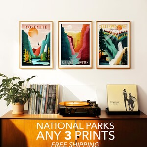 National Park Poster, Set of 3 Prints, Yosemite Wall Art, Yellowstone Art, Grand Canyon Print, California Wall Art, Pacific Northwest Art