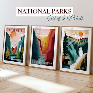 National Park Poster, Set of 3 Prints, Statement Wall Art, Travel Posters, Yosemite - Grand Canyon - Yellowstone Plus many more!