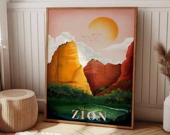 Zion National Park Poster, Nationaal Park Print Travel Wall Art, Woonkamer, Thuiskantoor, Muurkunst, Cadeau, Afdrukbare Muurkunst