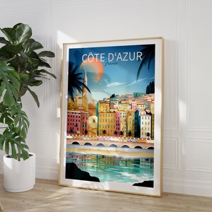 Cote d&#39;Azur French Riviera Print, France Travel Poster, Living Room Office Wall Art, Travel Gift