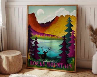 Rocky Mountain Nationalpark, Reiseplakat, Nationalpark-Druck, Colorado Poster, Colorado Wandkunst, Wand Kunst Drucke, DIGITALER DOWNLOAD