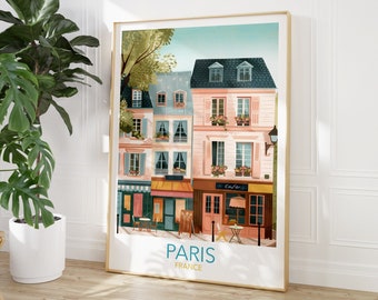 Paris Cafe Print, Paris Wall Art, Retro Travel Poster, Aesthetic Travel Art, Souvenir, Art Gift, Wedding gift, Anniversary Gift