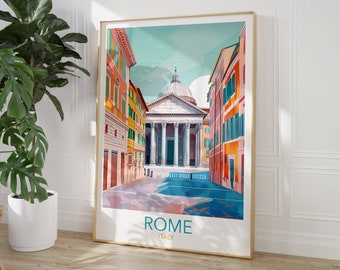 Italië Wall Art, Rome Print met het Pantheon, moderne reisillustratie, Rome Wall Art, Travel Lover Gift