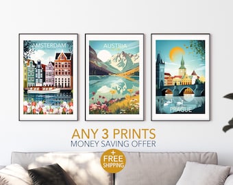 Any 3 Prints, Travel Posters and Cityscapes - Amsterdam - Paris - Barcelona - Rome - San Francisco Wall Art & Print, Plus Many More!