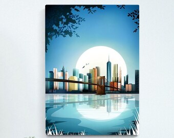 New York Wall Art, Canvas Print featuring Brooklyn Bridge, New York Gift, Living room wall art, Travel Poster