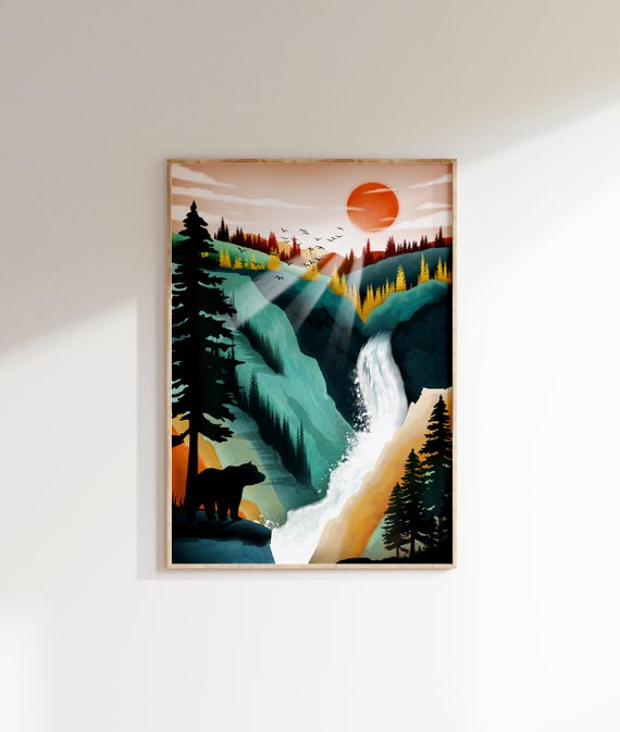 イエローストーン国立公園のポスター：ワイオミング州旅行アート