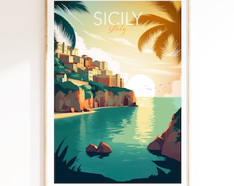 Sicily Print, Mediterranean Art, Italy Wall Art, Travel Poster, Bedroom Wall Art, Travel Gift, Souvenir