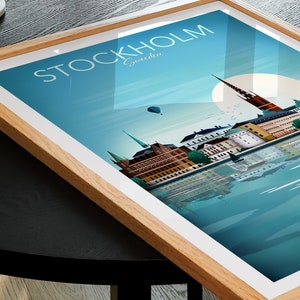 Stockholm print, skyline van Stockholm, Scandinavische kunst aan de muur, reisposter, woonkamer, kantoormuurkunst, cadeau, souvenir afbeelding 2