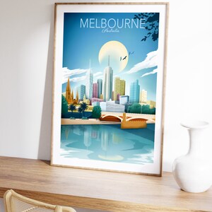 Melbourne Print Poster, Australia Travel poster, Melbourne skyline, Cityscape Poster, Living Room Wall Art, Gift image 4