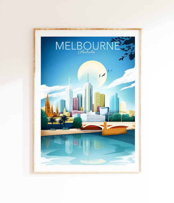 Melbourne Print Poster, Australia Travel poster, Melbourne skyline, Cityscape Poster, Living Room Wall Art, Gift