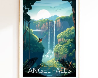 Venezuela wall art featuring Angel Falls, Tropical wall art, Travel Poster, South America Wall Art, Adventure Nursery