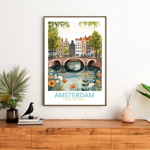 Amsterdam Print, Retro Travel Poster, Amsterdam Wall Art, Esthetische Reiskunst, Souvenir, Kunstcadeau, Huwelijkscadeau, Jubileumcadeau afbeelding 5